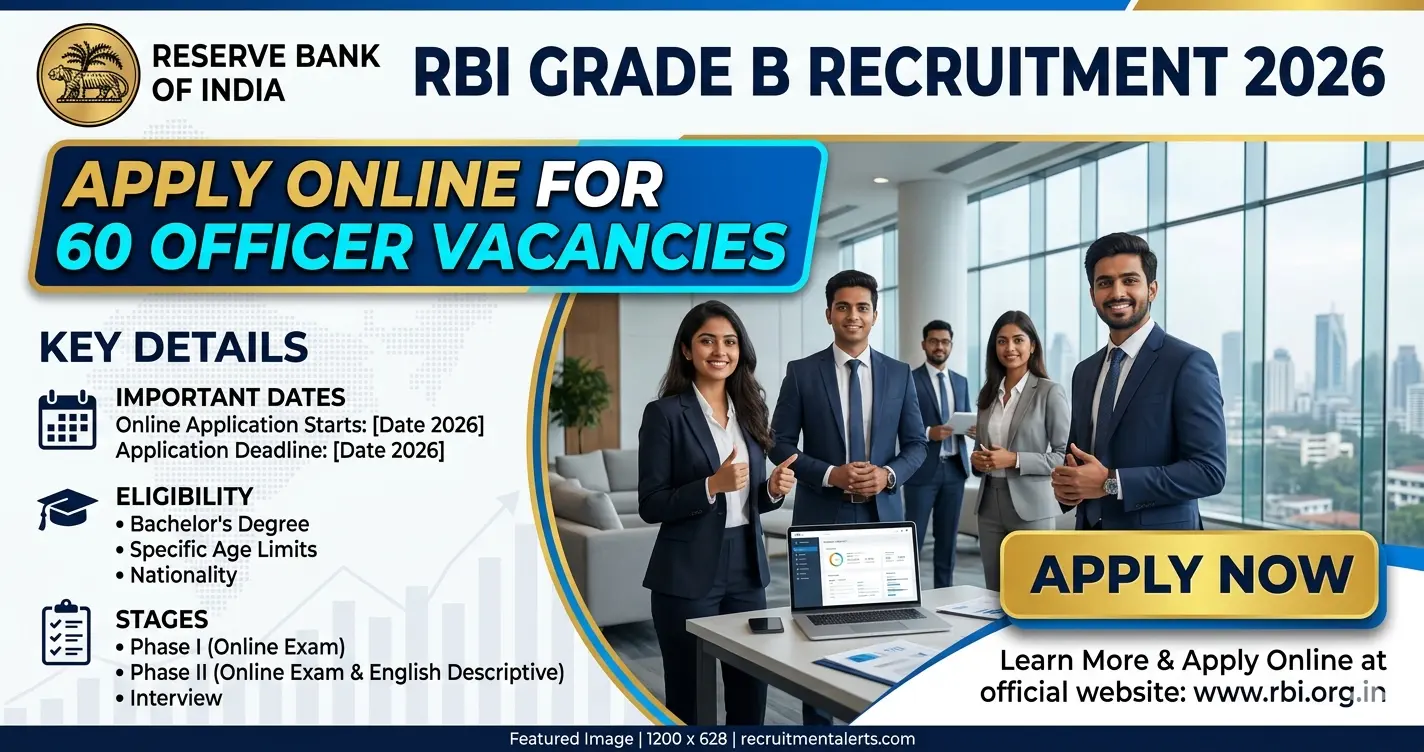You are currently viewing RBI Grade B Recruitment 2026 – Apply Online for 60 Officer Vacancies (Last Date May 20)