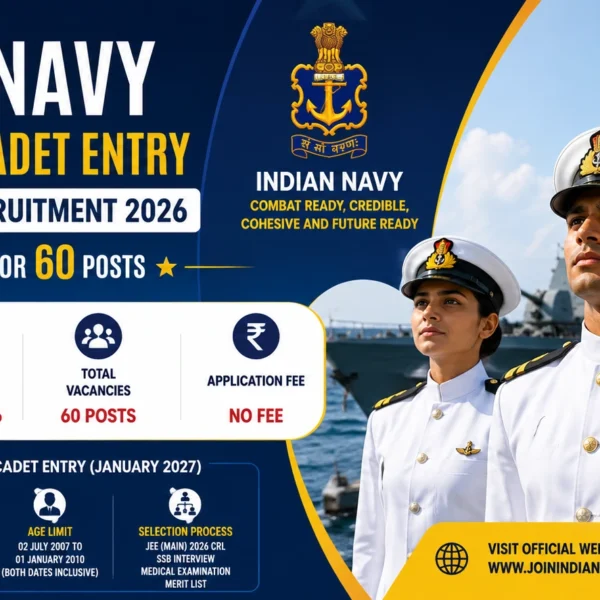 Indian Navy 10+2 B.Tech Cadet Entry January 2027 Recruitment 2026 – Apply Online